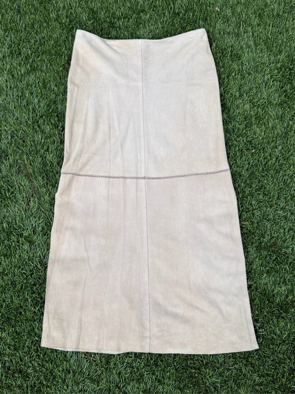 Theory pieced suede midi skirt with embroidery feature - Size 6
